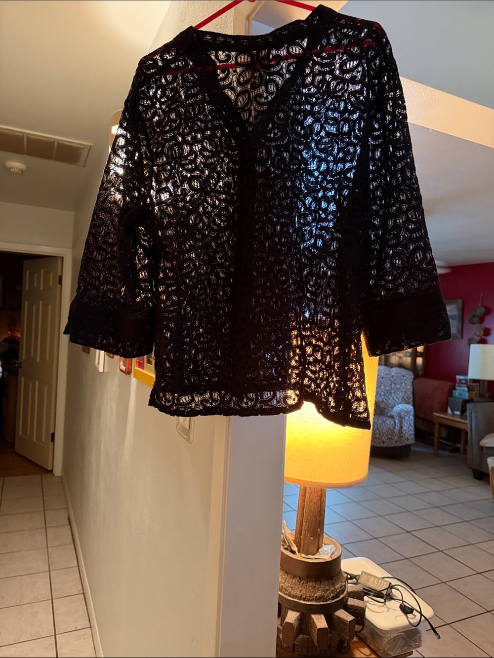 Ruby Rd. Navy Crochet Lace Button-Front Blouse - Picture 2 of 3